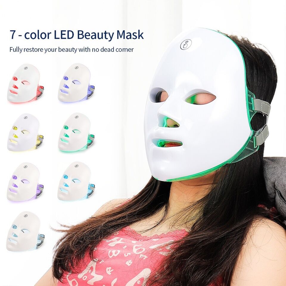 Led Face Mask Light Therapy 7 Color Home Use Face Acne Reduction Skin ...